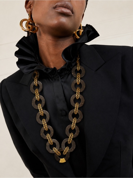 St. John Accessories - NWT St John Tiger Eye Gold Link Brown Statement Belt Necklace